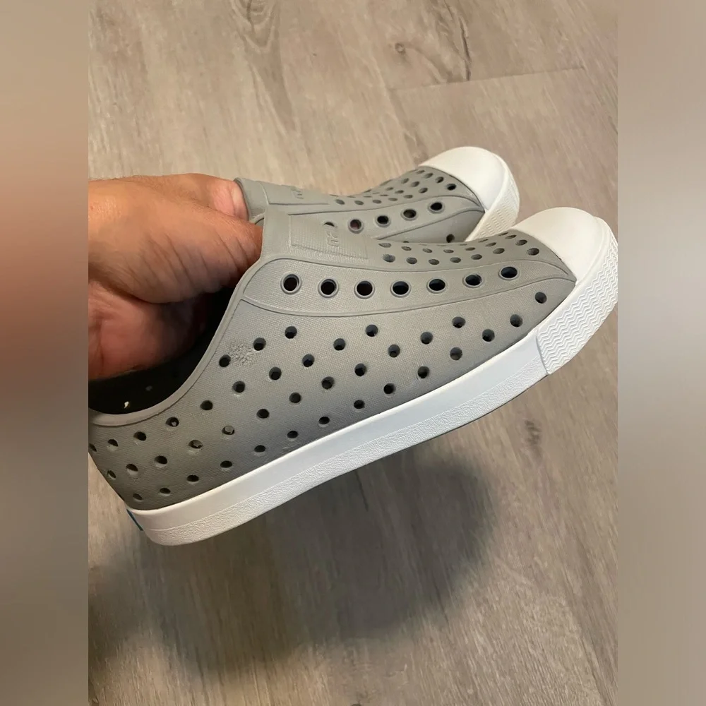 Native Shoes Kids Grey Slip-On Water-Resistant Sneakers with White Toe